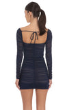 Mesh Long Sleeve Bodycon Dress in Navy