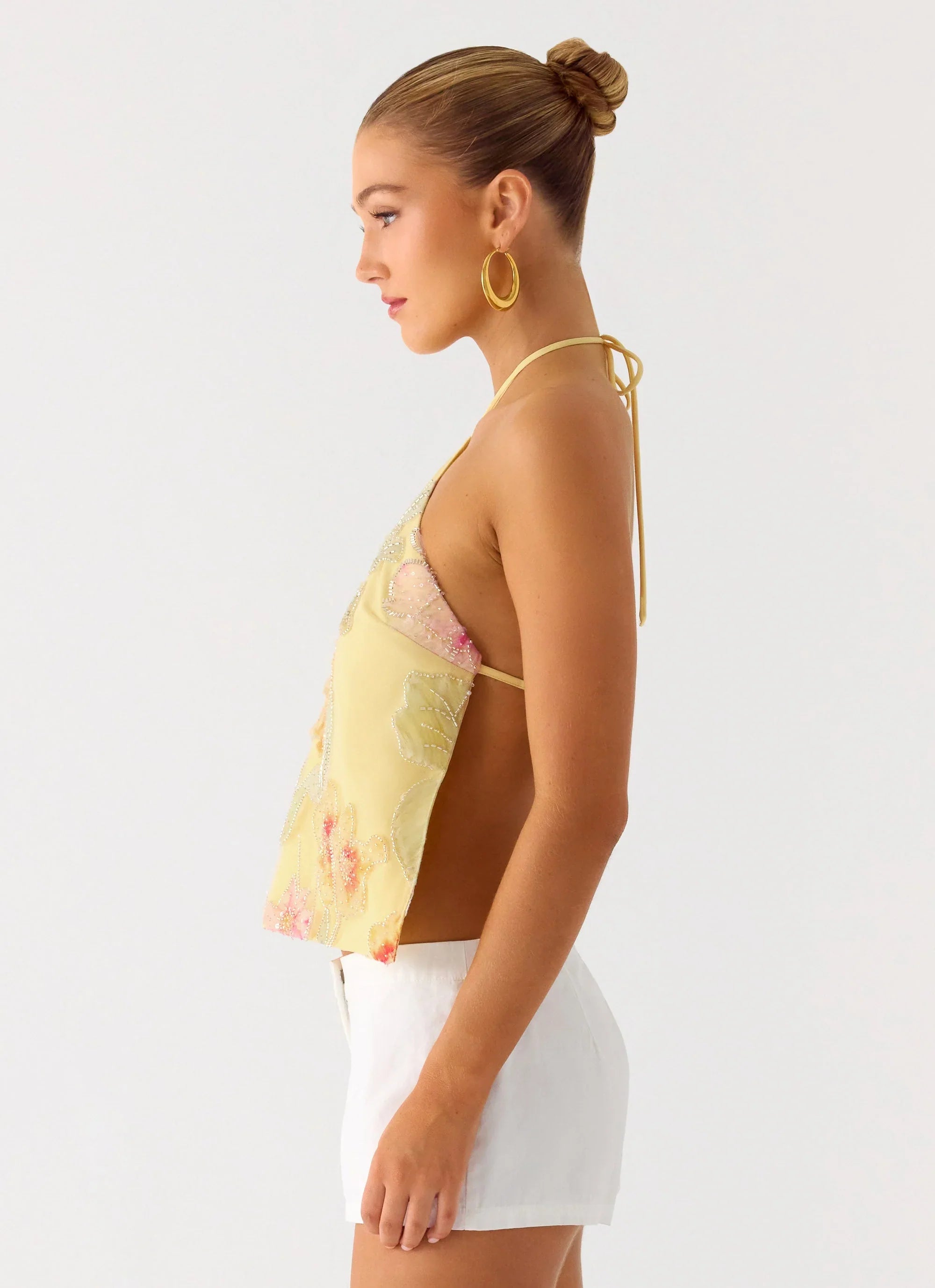 Bliss Beaded Halter Top Floral Beaded