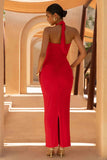 Erin Red Halter Neck Maxi Dress With Cut Out Detail