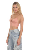 Front Tie Satin Top in Apricot