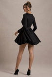 Wilder Black Embellished Square Neck Long Sleeve Skater Mini Dress