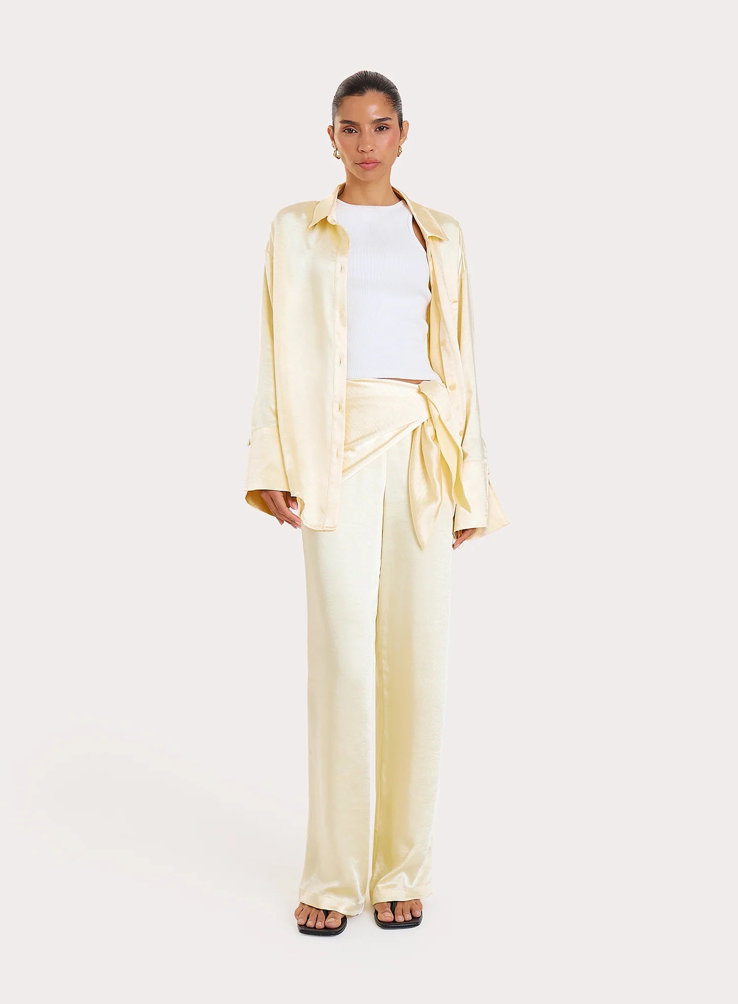Lemon Satin Wide Leg Scarf Trousers