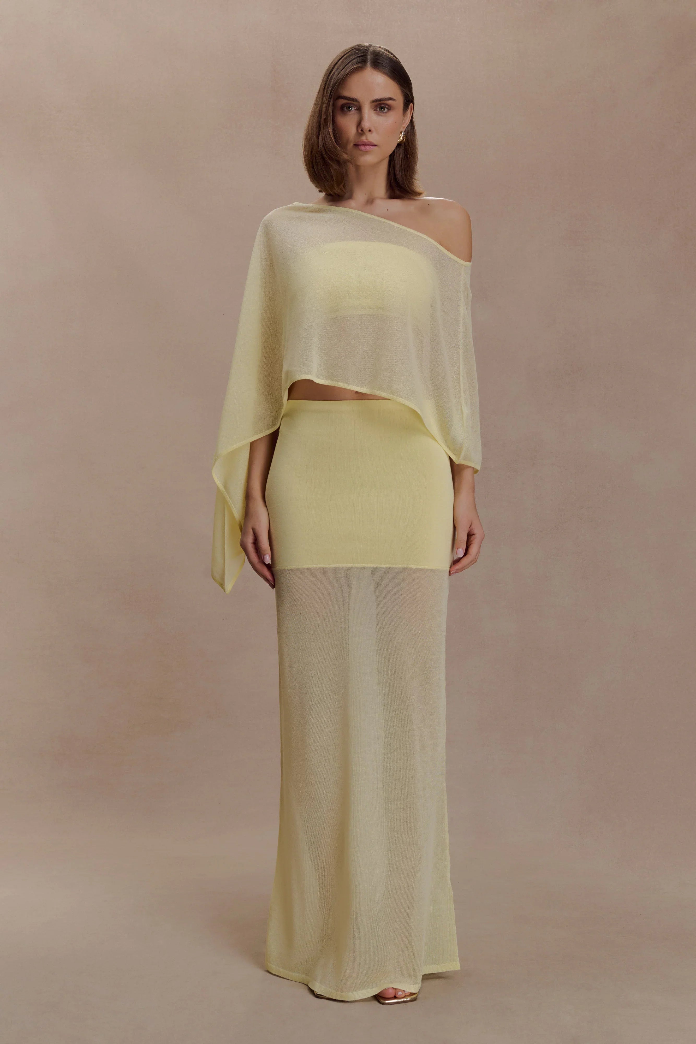 Lyra Sheer Knit Cape Lemon