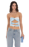 Tie Dye Mesh Cutout Strapless Top in Blue