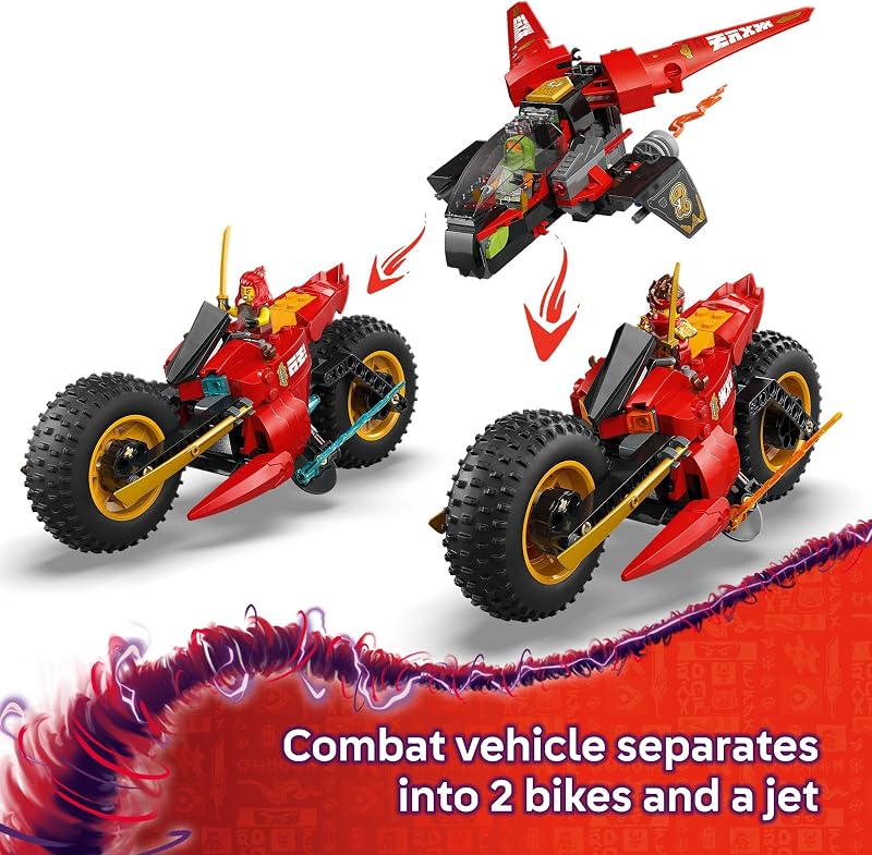 LEGO NINJAGO Ninja Combat Vehicle 3 in 1 Building Toy Dragons Rising Play Set for Boys Girls Ages 8 Model Building Kit for Kids W 6 Ninja Toy Minifigures Gift Idea for Birthdays 71844