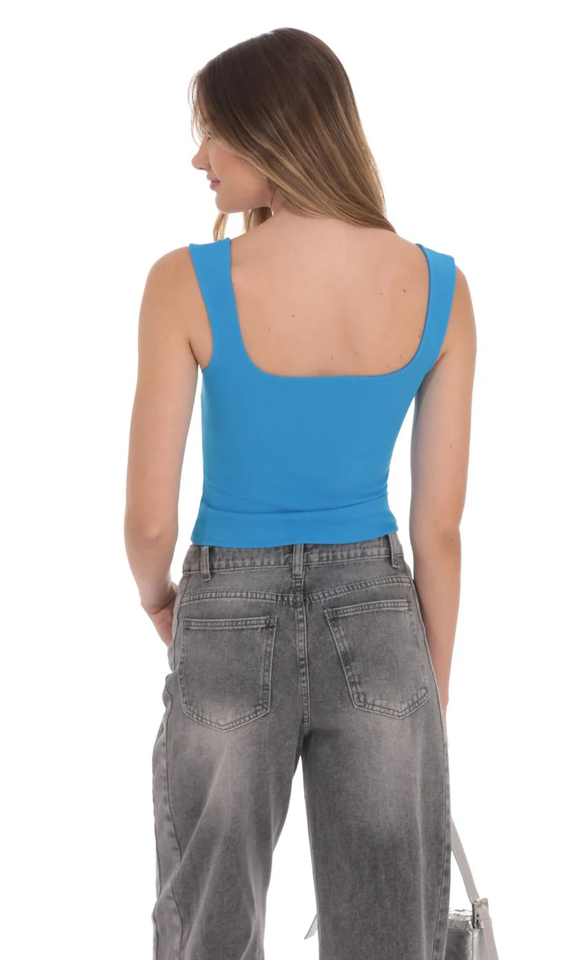 Scoop Tank Top in Aqua Blue