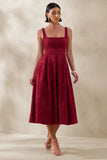 Ashmara Burgundy Lace Square Neck Midi Dress