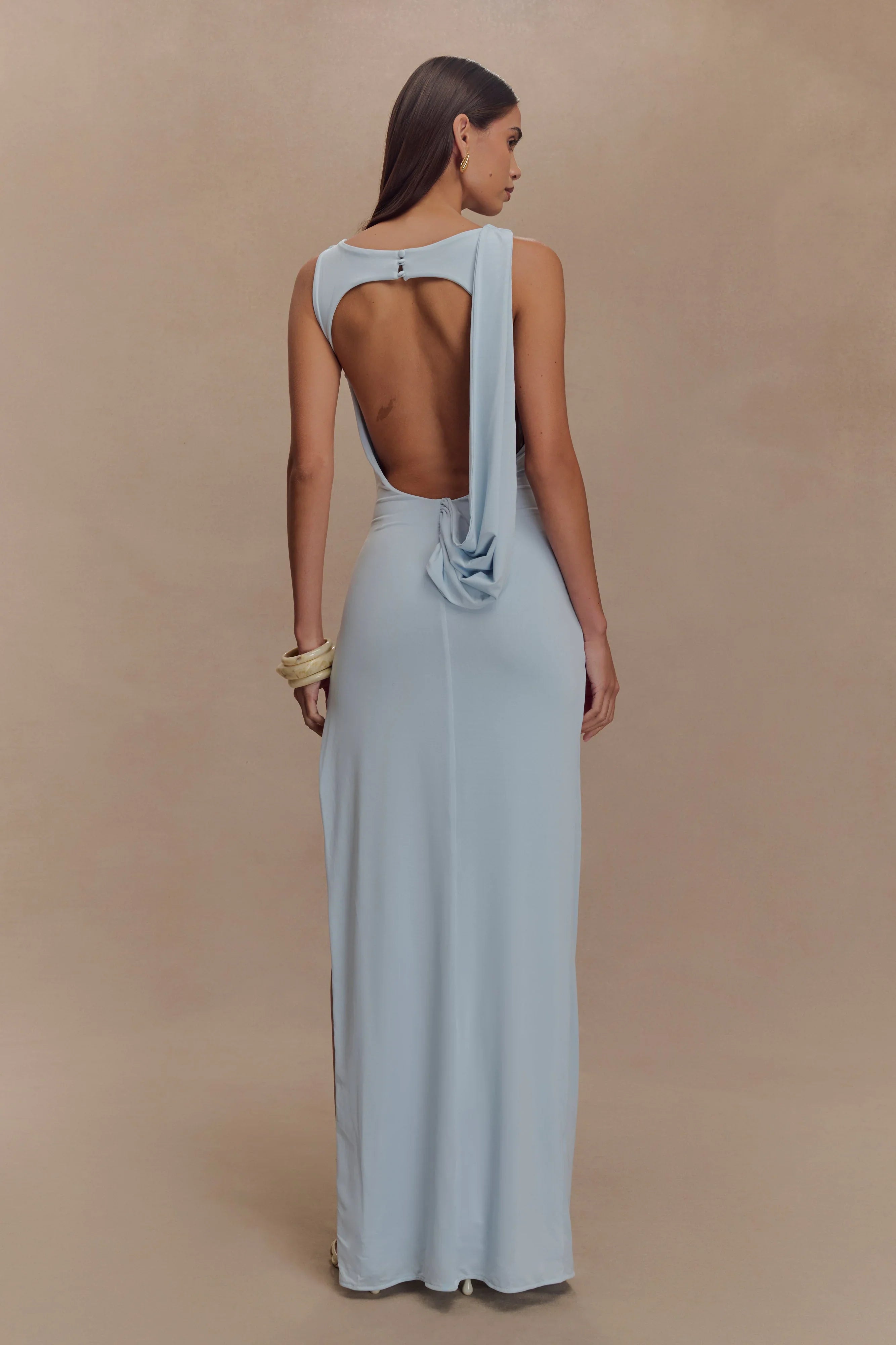 Henley Slinky Drape Maxi Dress Pale Blue