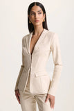 Unbeaten Cream Plunge Corset Waist Blazer