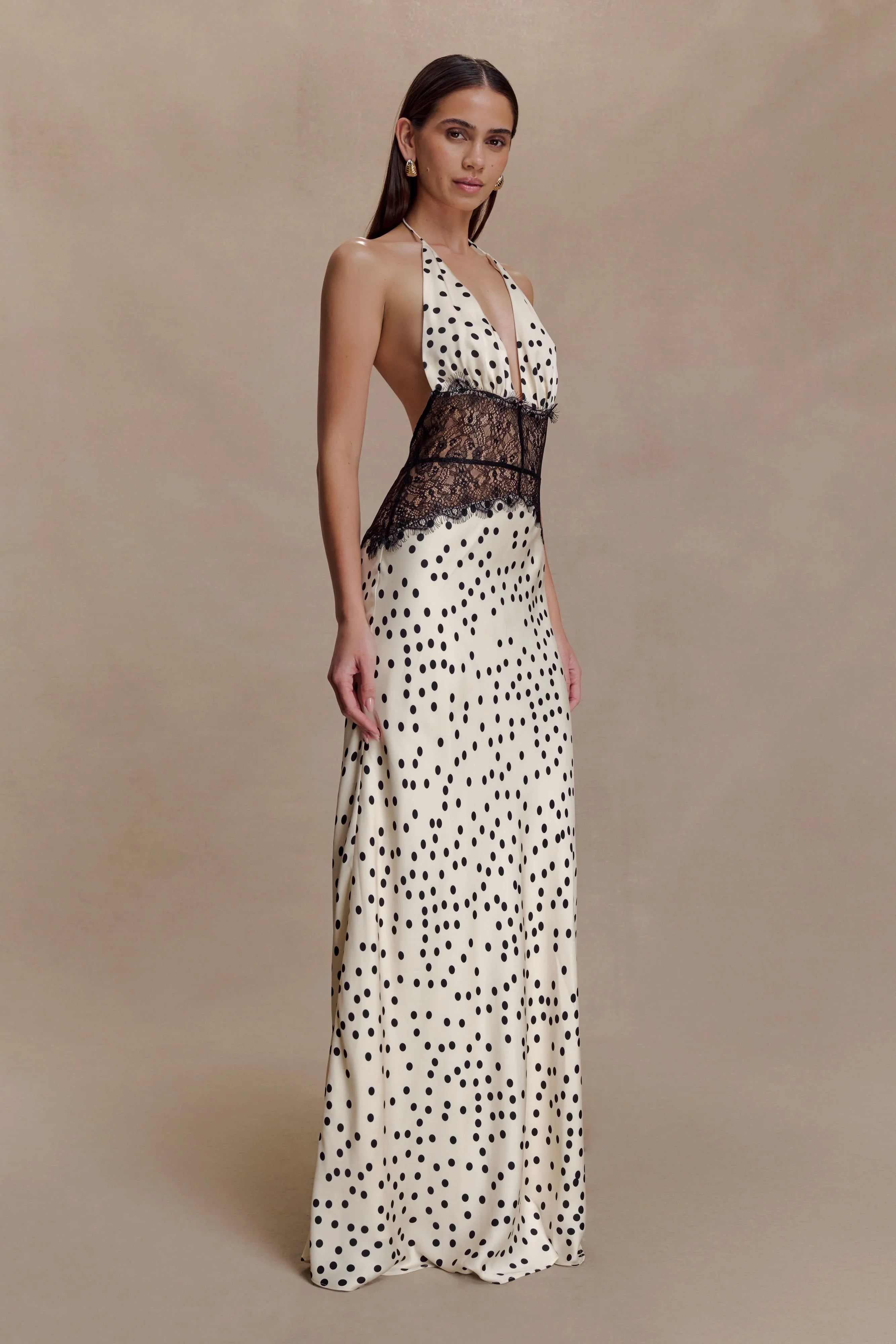 Dinah Lace And Satin Maxi Dress Polkadot