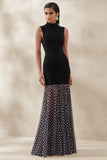 Felina Black High Neck Maxi Dress With Sheer Skirt