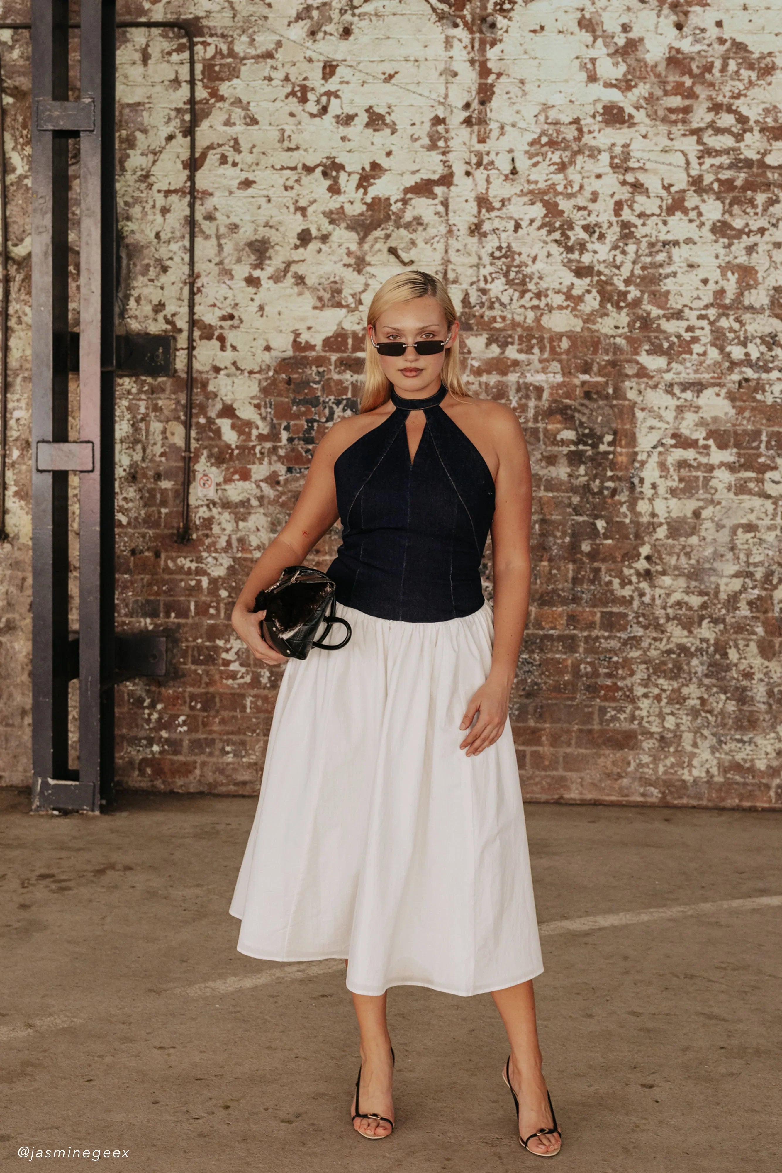 Ashwin Denim Cotton Midi Dress Indigo Blue