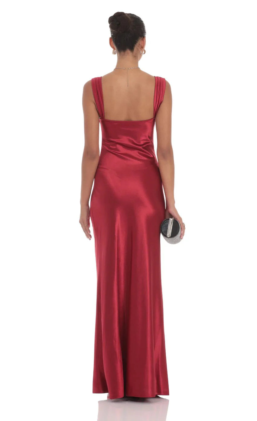 Satin Lace Bust Dress in Red
