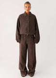 Midwest Washed Denim Bomber Jacket Light Wash Chocolate
