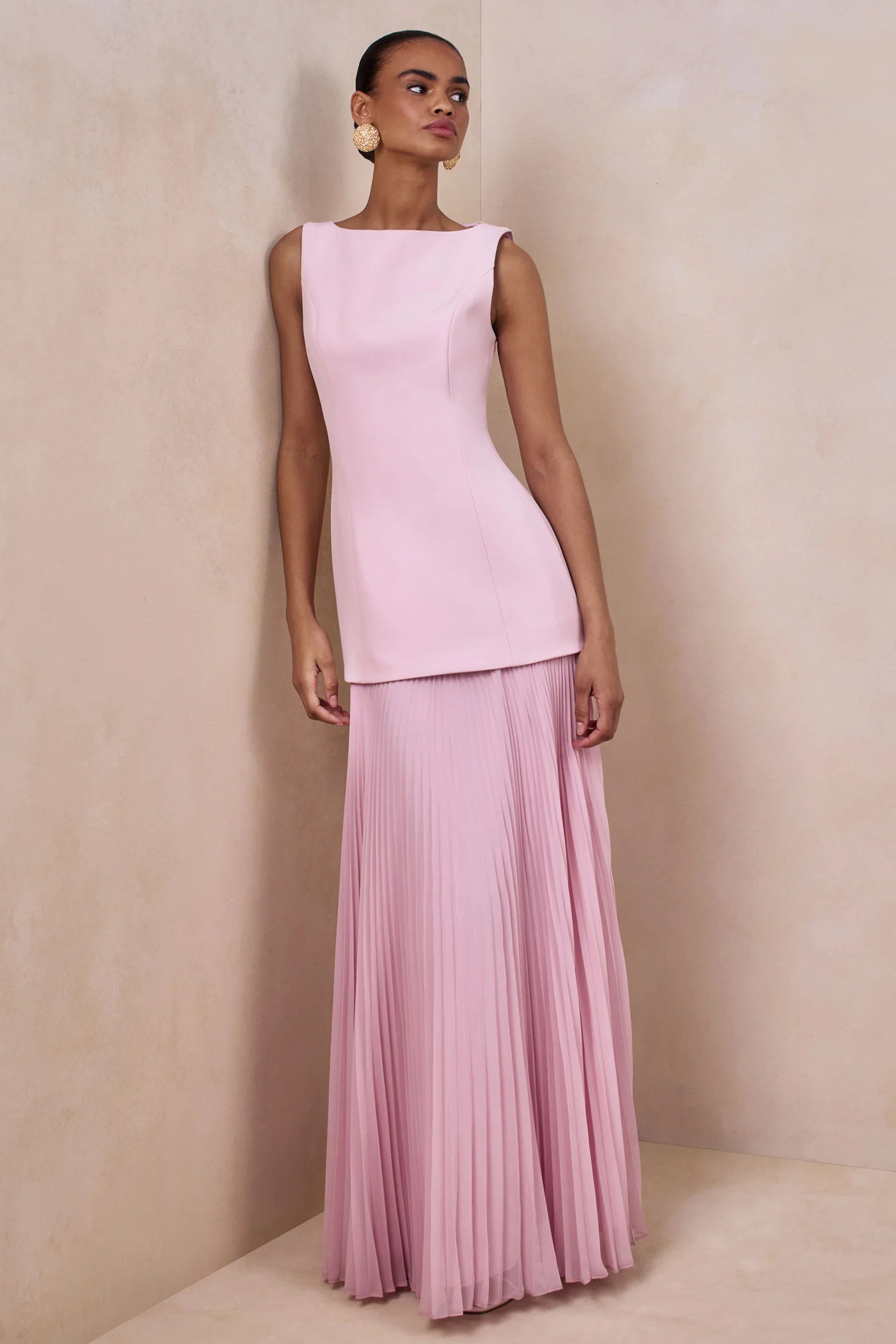 Hadley Light Pink Boat Neck Maxi Dress With Drop Waist