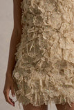 Kamara Nude Sequin Floral Halter Neck Mini Dress