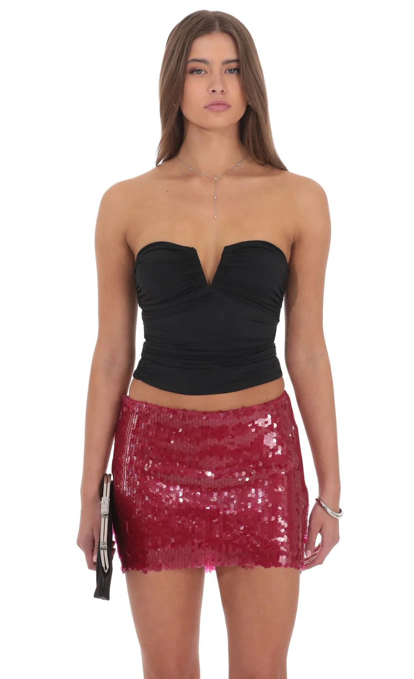 Circle Sequin Skirt in Red