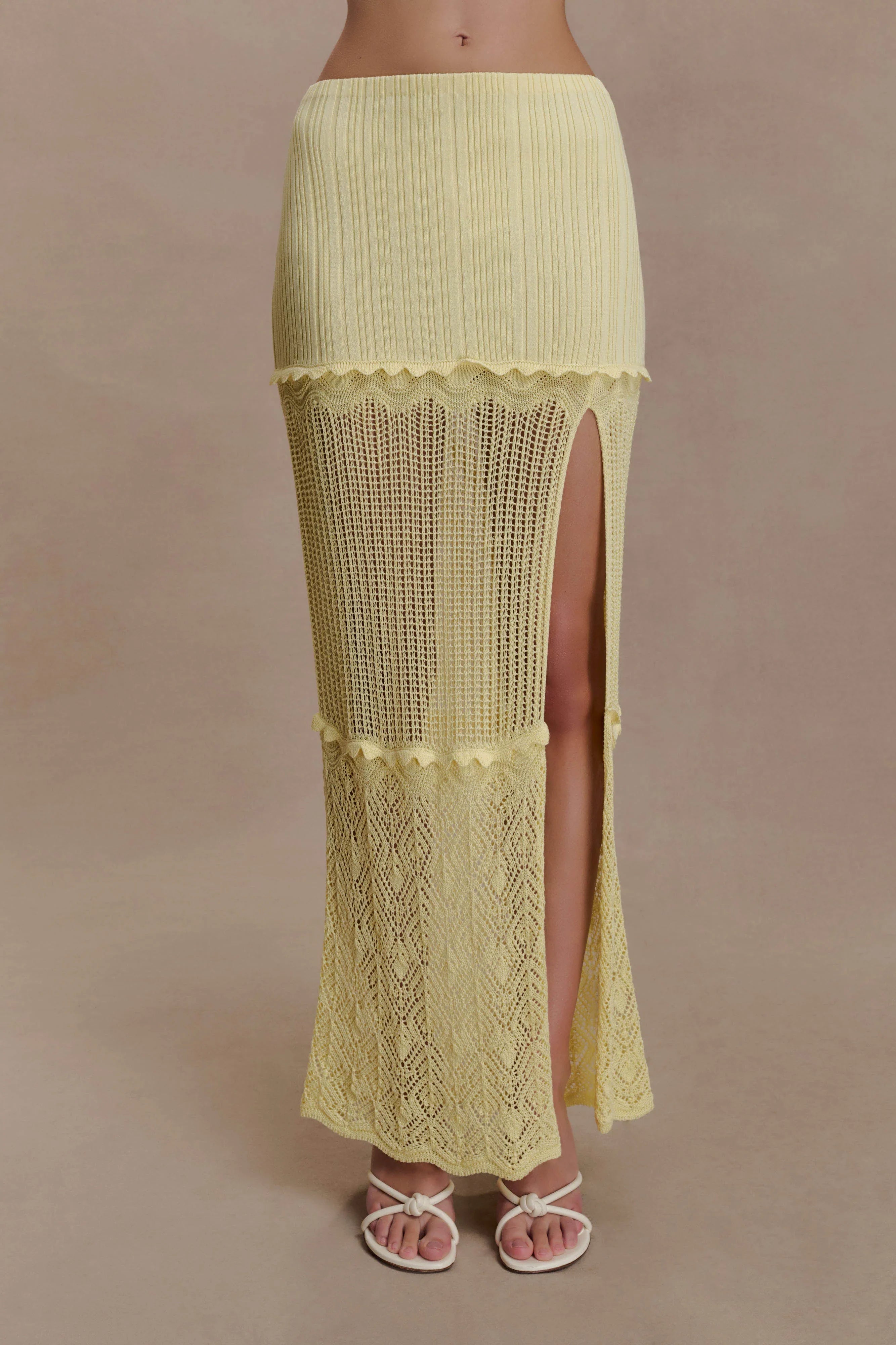 Coleene Pointelle Knit Maxi Skirt Lemon