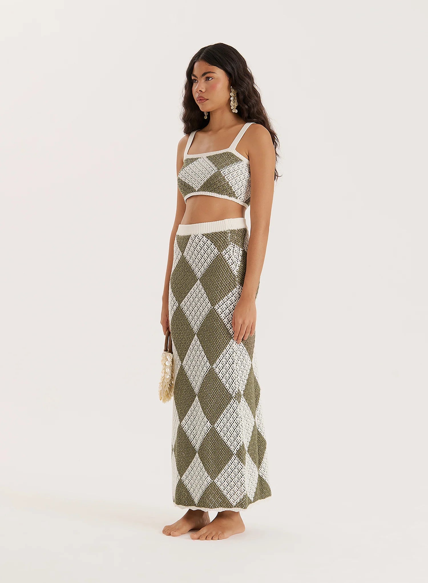 Green Crochet Knit Maxi Skirt