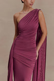 Asher Slinky One Shoulder Maxi Dress Neutral Plum
