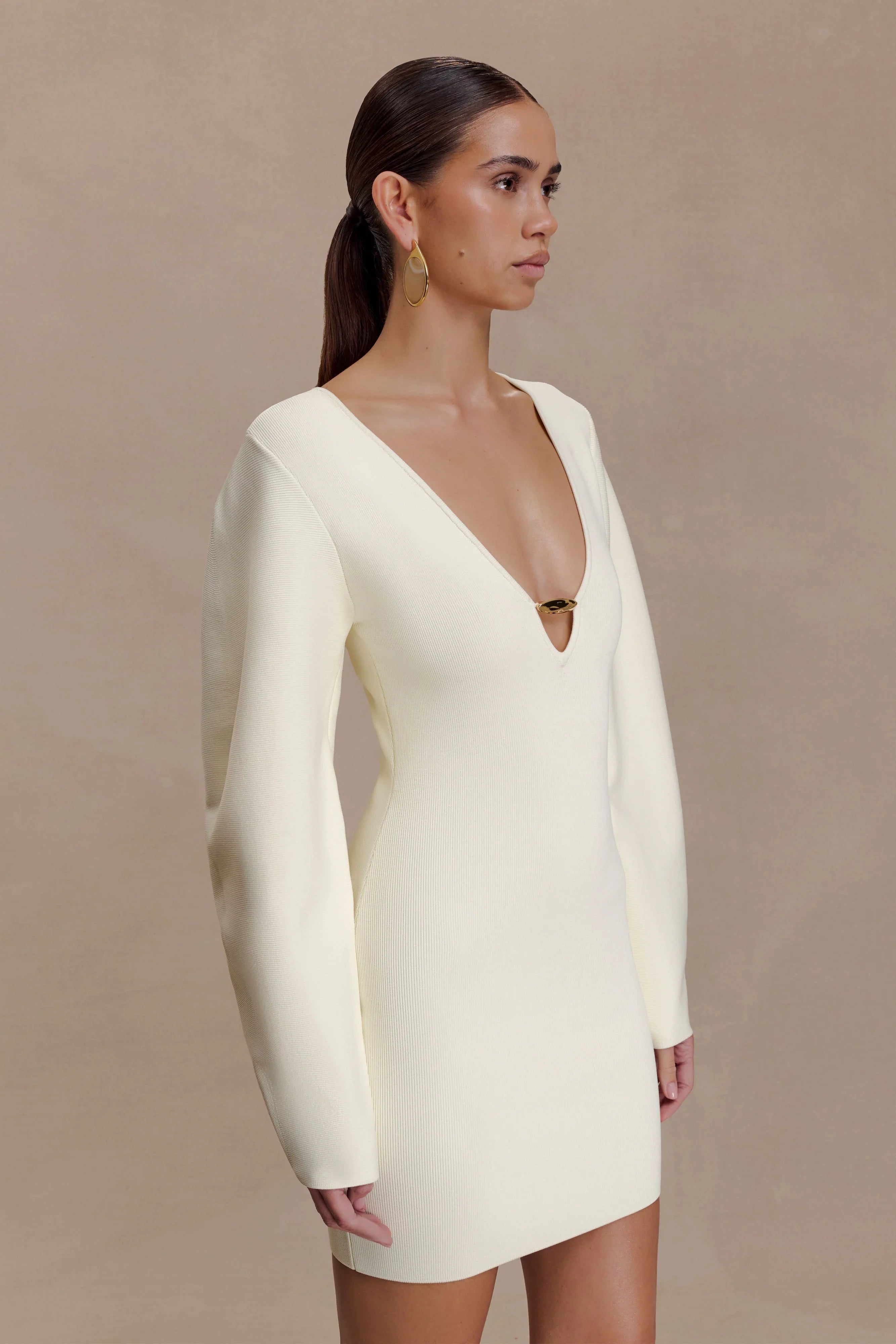 Billy Balloon Sleeve Knit Mini Dress Ivory