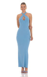 Ribbed Keyhole Maxi Dress in Blue