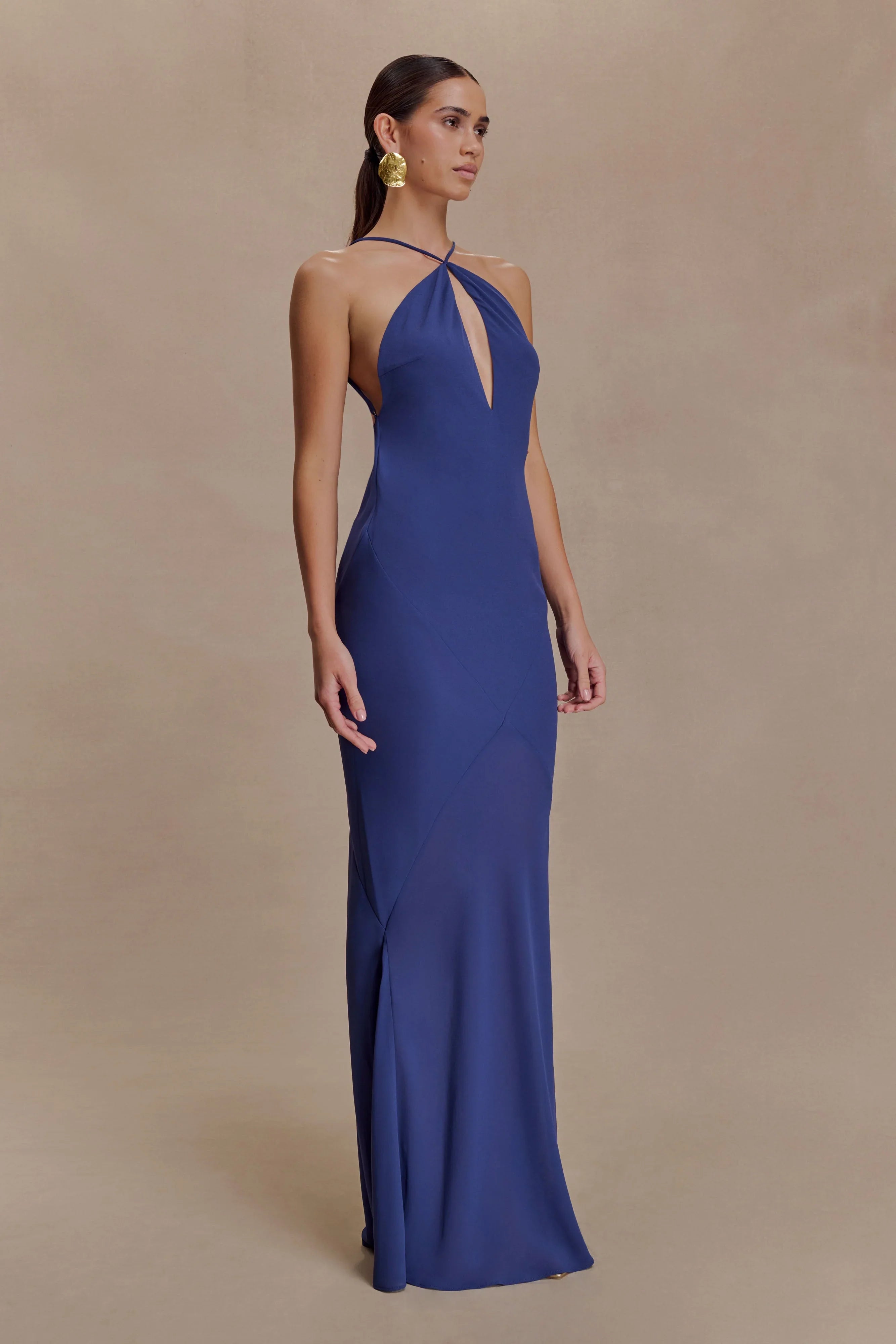 Nerea Slip Halter Maxi Dress Purple Ink