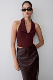 Calla Collared Sleeveless Halter Top Merlot