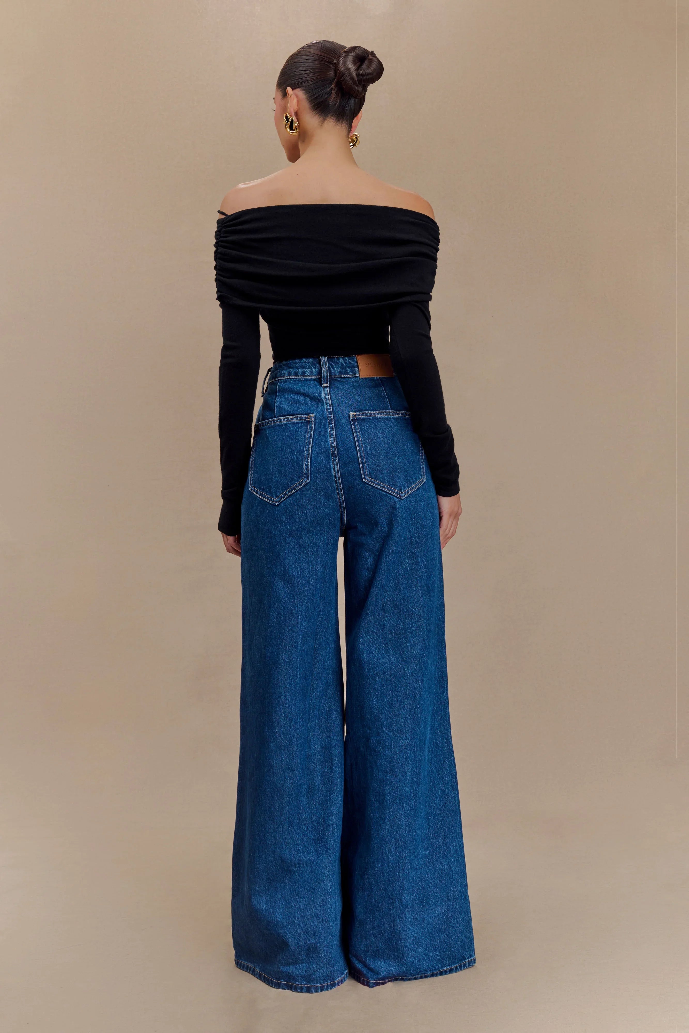 Jen Wide Leg Flare Denim Jeans Dark Blue