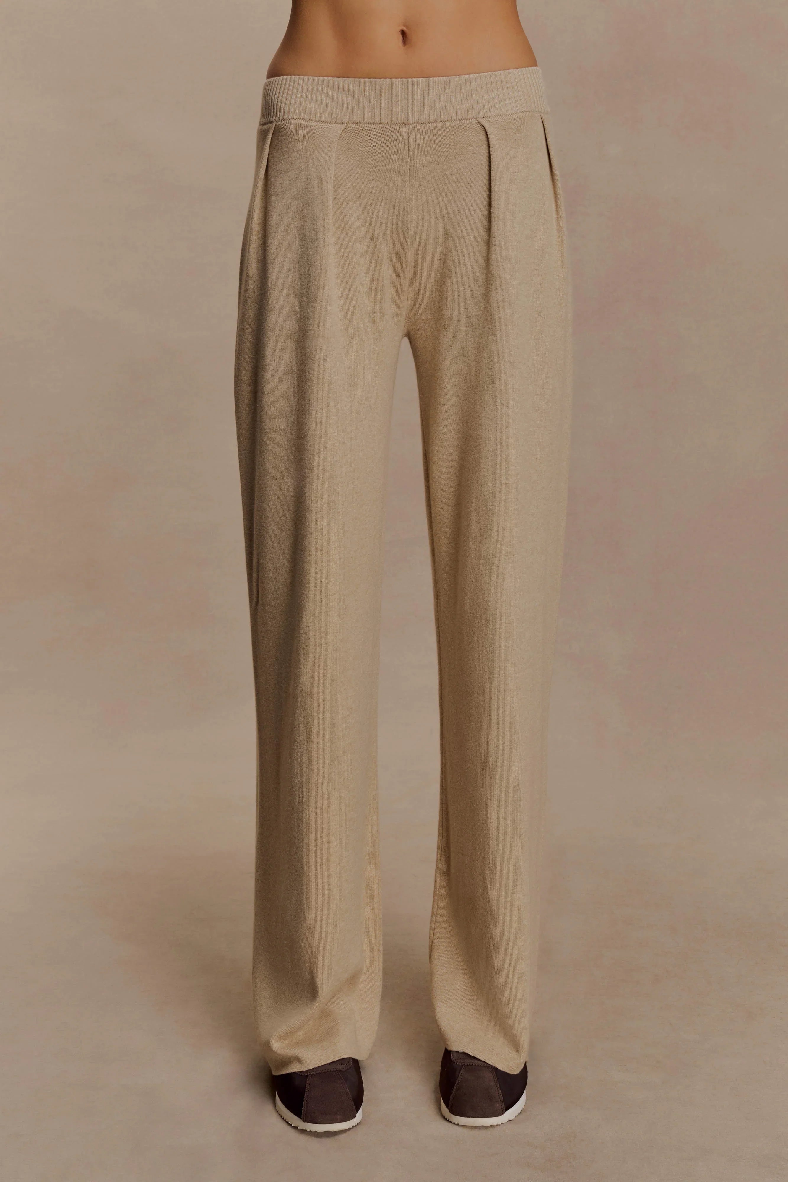 Frannie Gathered Silk Blend Knit Pants Sand