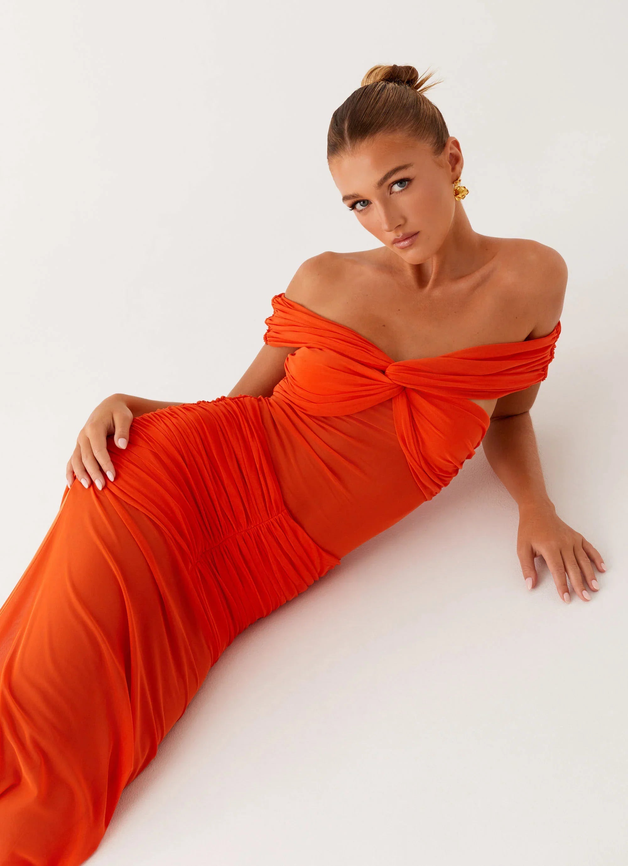 Charming Off Shoulder Maxi Dress Orange
