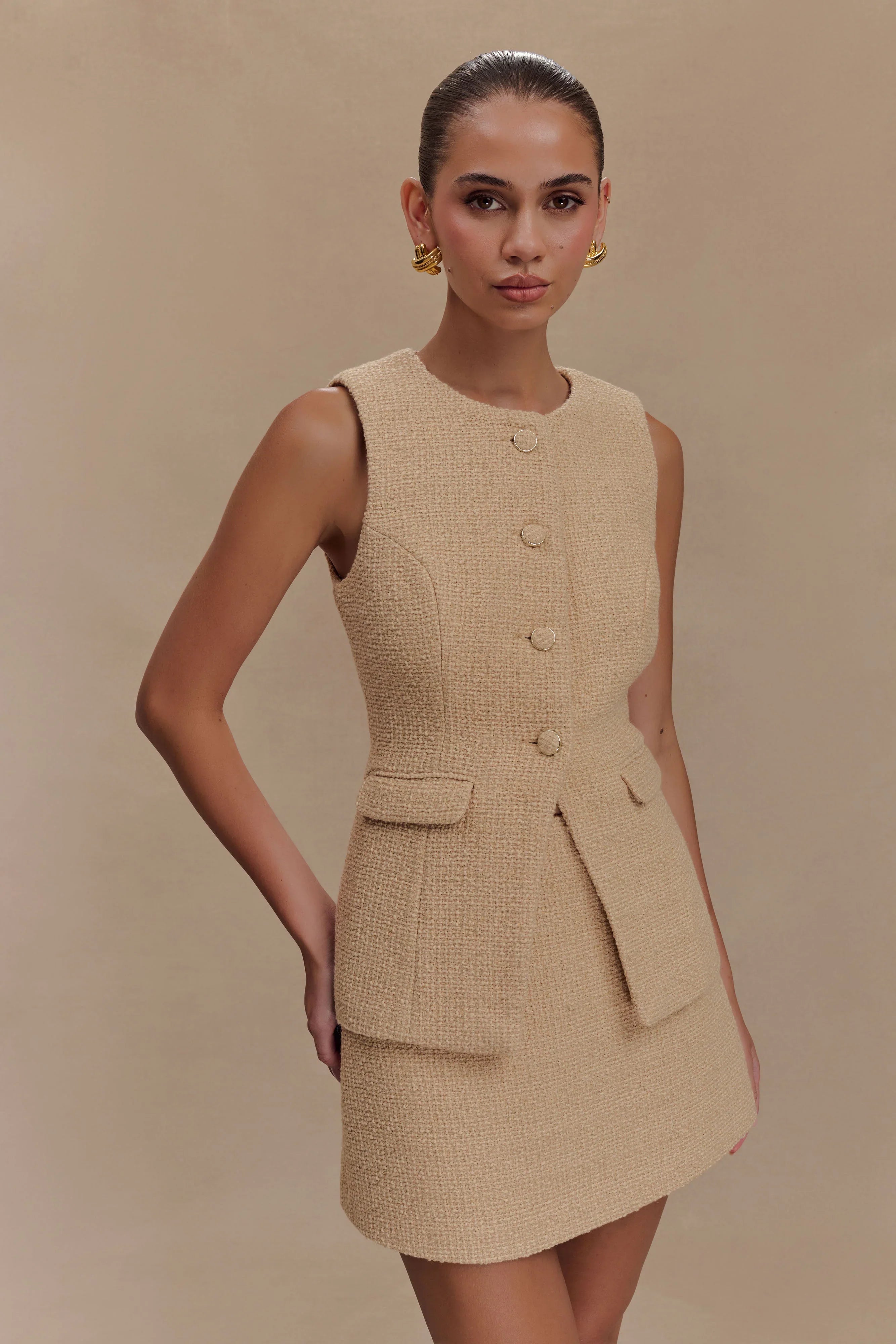Camilla Boucle Sleeveless Vest Light Taupe