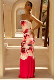Ceremony Large Pink Floral Print Bandeau Fishtail Maxi Dress