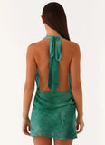 Eleanora Plunge Mini Dress Green Tie Dye