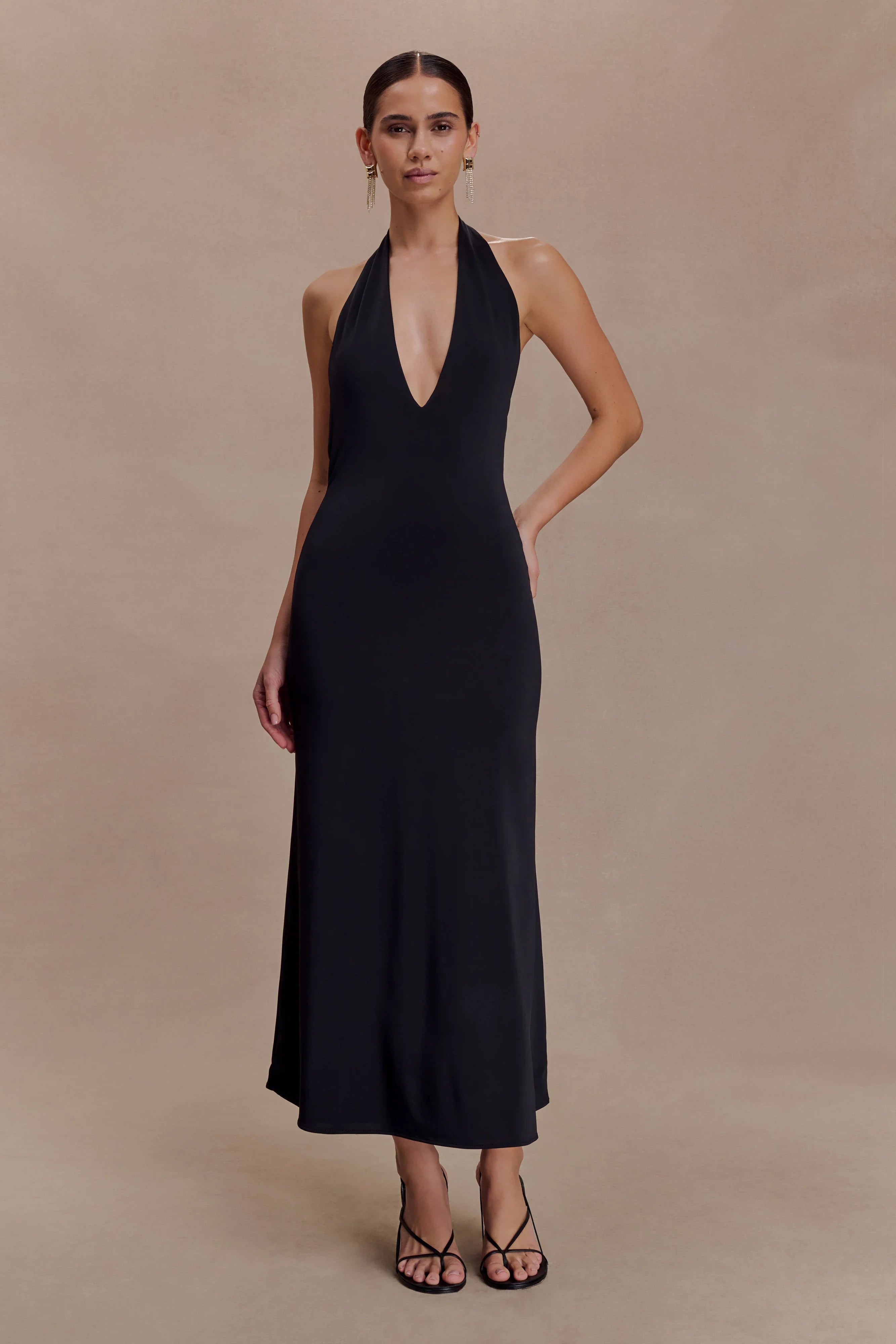 Genie Slinky Halter Midi Dress Black