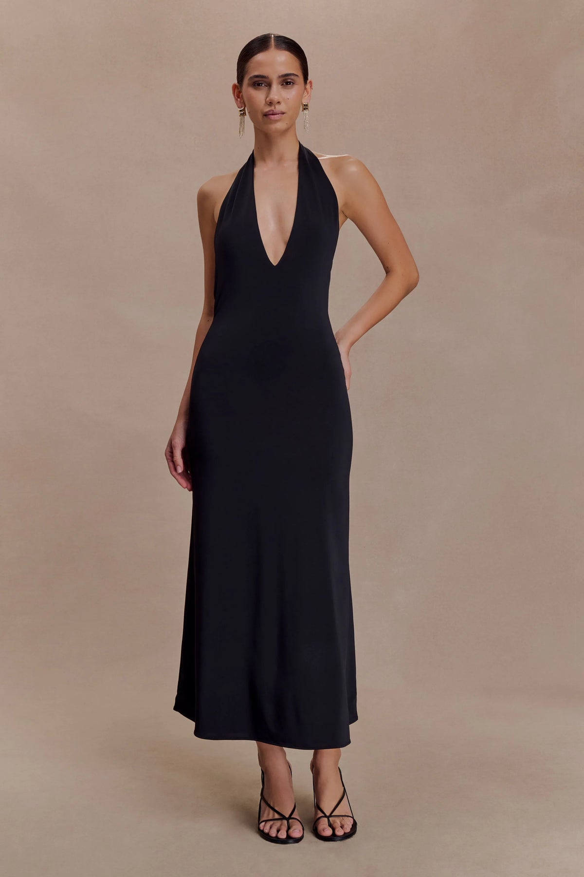 Genie Slinky Halter Midi Dress Black