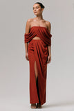 Zelina Terracotta Mid Rise Maxi Skirt with Split