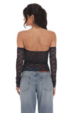 Off Shoulder Lace Flyaway Top in Navy