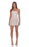 Metallic Embellished Strapless Dress in Rose Gold