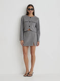 Grey Wool Contrast Pocket Cropped Jacket