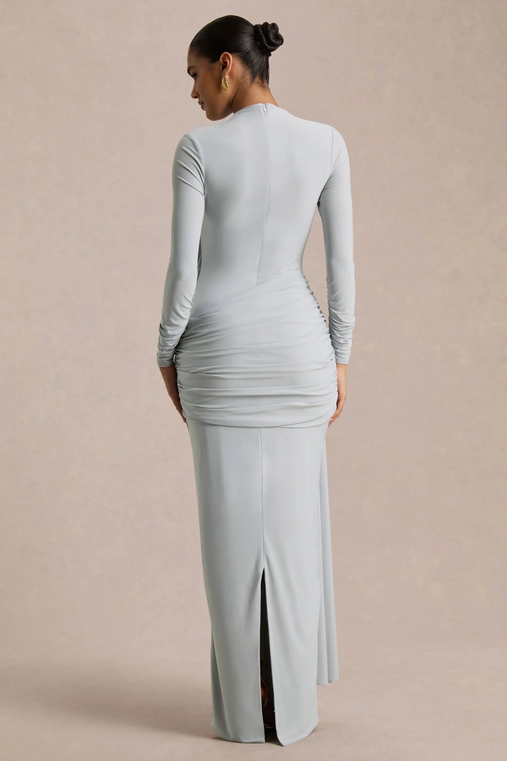 Melissa Blue Long Sleeve Wrap Maxi Dress With Draped Detailing