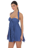 Halter Ruffle Babydoll Dress in Blue