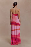 Amaya Strapless Chiffon Maxi Dress Pink Sunset Print