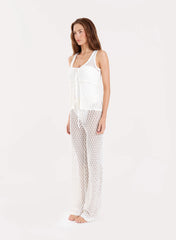 Off White Tie Front Crochet Top