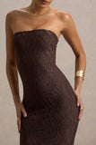 Lorela Brown Bodycon Bandeau Maxi Dress