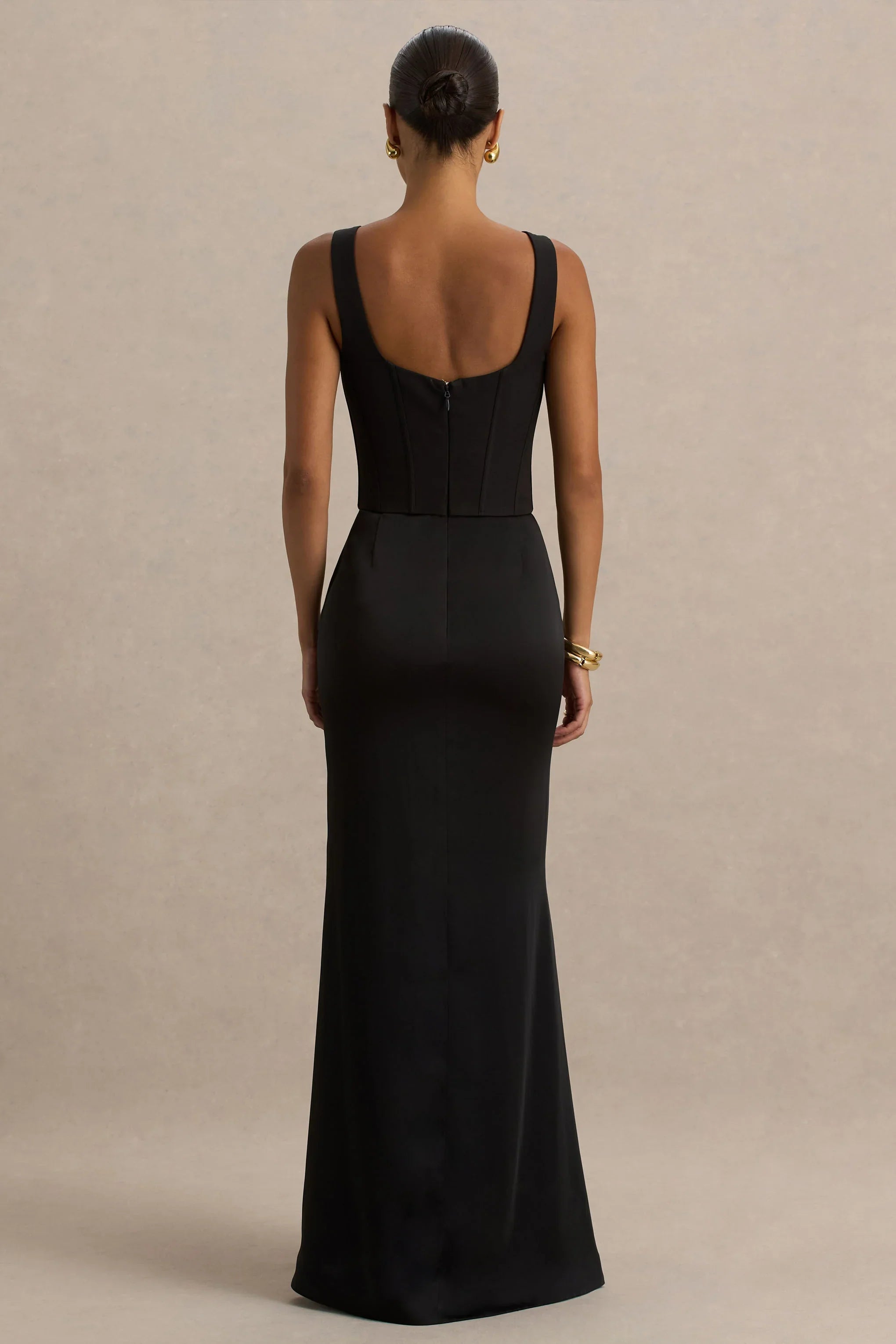 Morgan Black Satin Corset Maxi Dress