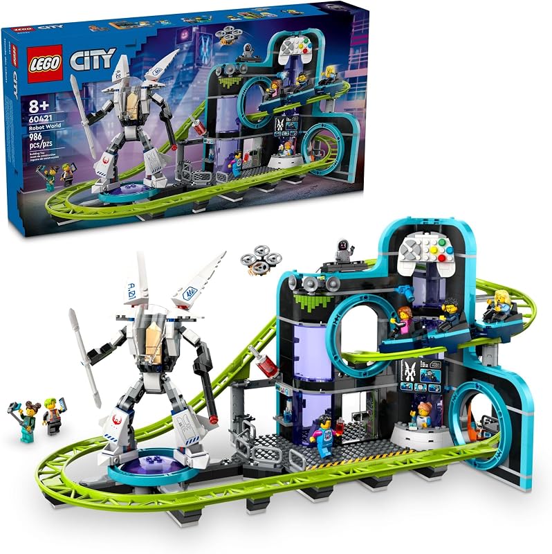LEGO City Robot World Roller Coaster Building Set Kids Engineering Toy with Posable Mech Suit for Boys Girls Ages 8 Gift Ideas for Christmas 60421