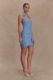 Ruth Cotton Halter Mini Dress Ocean Blue