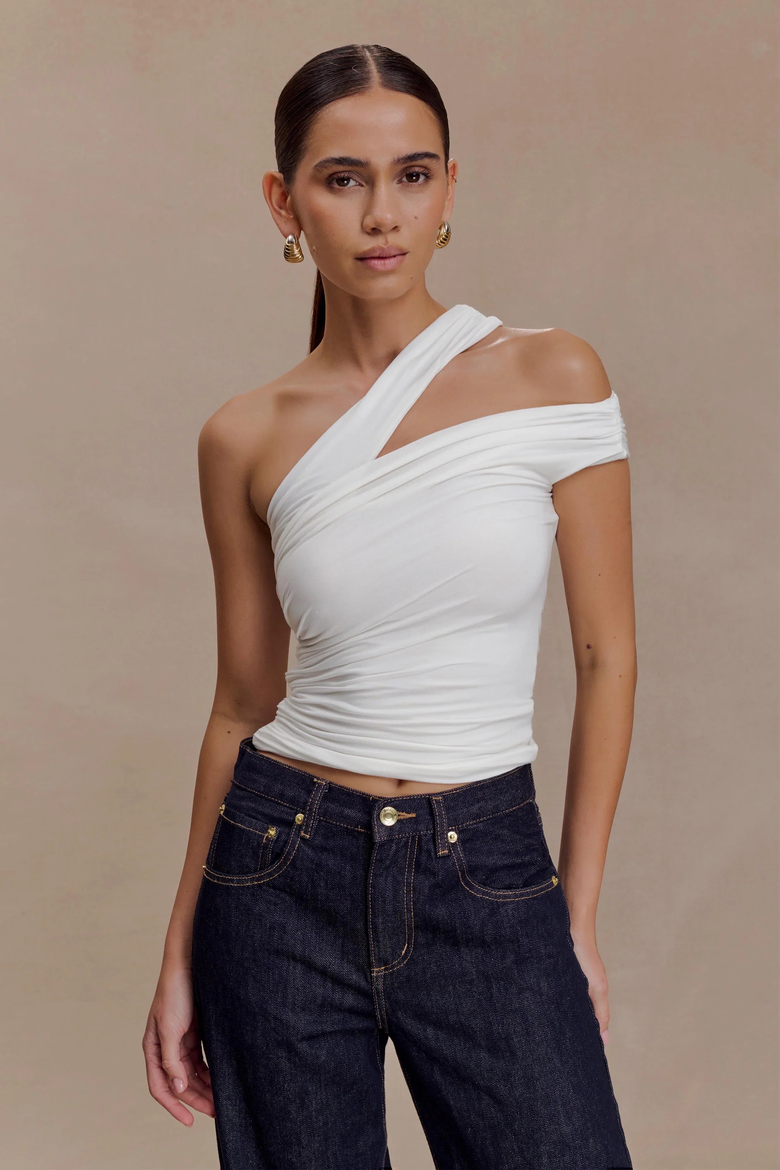 Anna One Shoulder Modal Top White