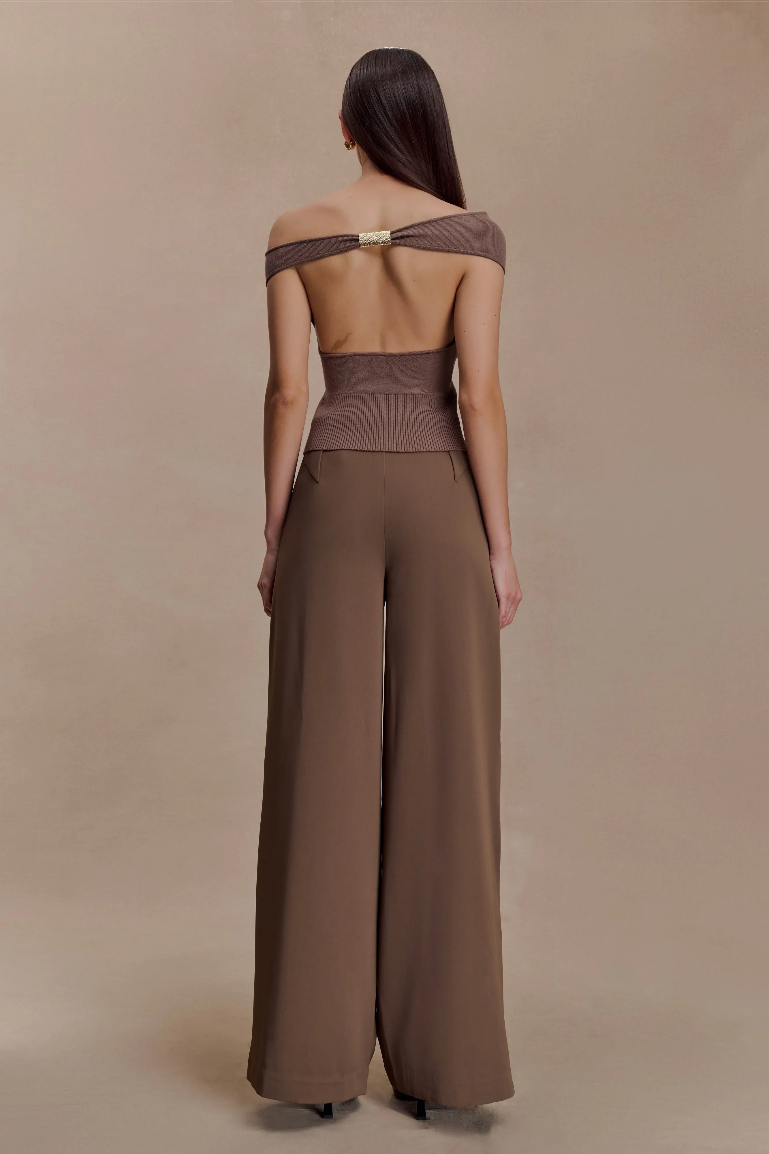 Carley Off Shoulder Knit Top Cacao Brown